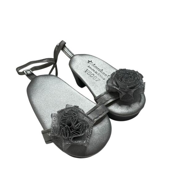 AMERICAN GIRL Silver Ankle Strap Heeled Sandals for 18” Doll Fancy Event Flower - Picture 1 of 8
